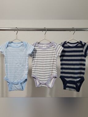 Baby Boys 0-3M 3pc Striped Short Sleeve Bodysuits Bundle- Mixed Brands